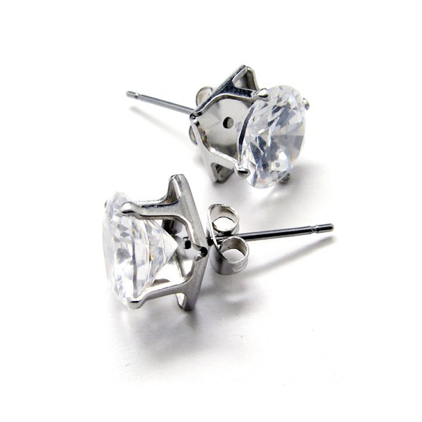 Inlayed Diamond Titanium Earrings 18573 