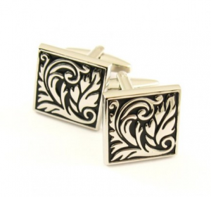 Titanium and Black IP Plated Leaf Square Cufflinks C-583