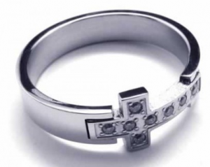 8mm Cross Diamond Unisex Titanium Band Ring 17764