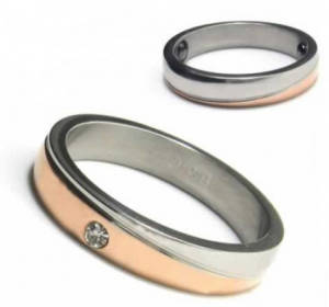 Diamond set 4mm Titanium & Gold Inlaid Court Band Ring