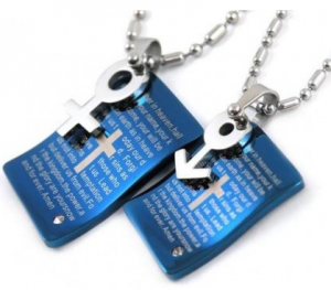 Fashion Blue Bible Sweetheart couples necklace pendant