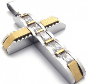 Gold Accent Cross Diamond Titanium Pendant 20751