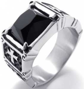 Cross Black Gemstone Titanium Ring 20785 - 1