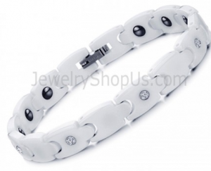 Healthy White Ceramic Bracelet with Rhinestones C415