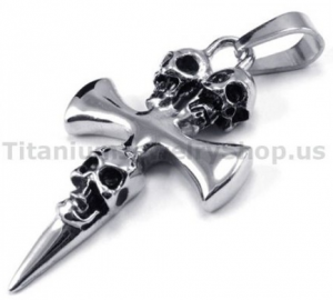 Pure Titanium Skull Design Cross Pendant - Free Chain 19150