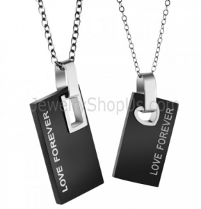 Titanium Black Rectangle Lovers Pendants with Free Chains 291