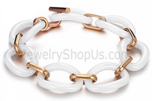 White Ceramic and Rose Gold Titanium Bracelet C404