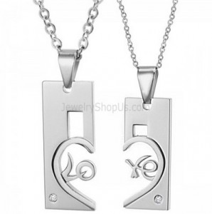 Titanium Silver Rectangle and Sweetheart Lovers Pendants and Dimaonds and Free Chains C539