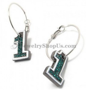 Number 1 Shape Alloy Earrings with Green Rhinestones