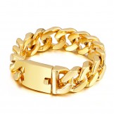  Gold plated fashion men's jewelry hip-hop style titanium thick insert clasp bracelet