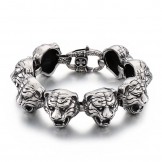  Cool fashion tiger head cross flower clasp titanium bracelet for men