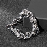  Rock hip hop style titanium jewelry Cool double skull men's titanium bracelet