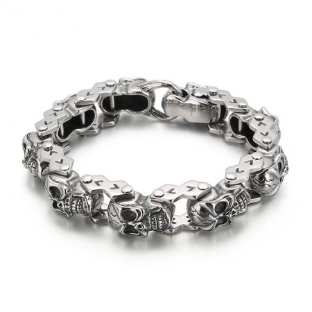  Fashion chic floral skull men's titanium bracelet