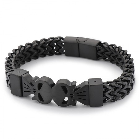  Fashion hip-hop style double skull men's titanium woven bracelet