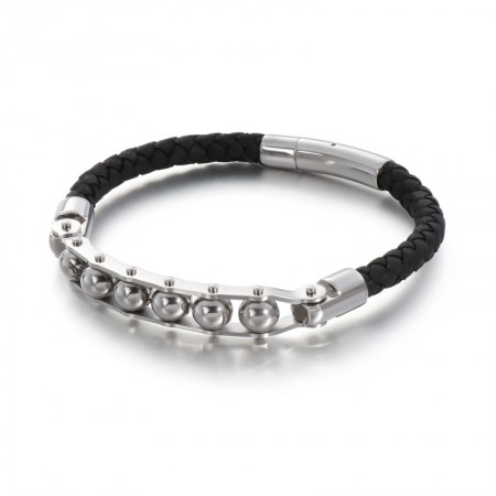 Fashion Round Beads Men's Braided Leather Bracelets