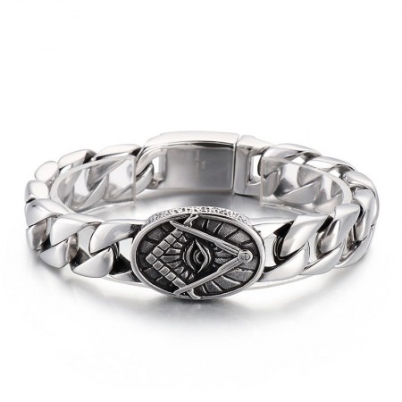  Vintage chic style round plate Masonic titanium bracelet for men