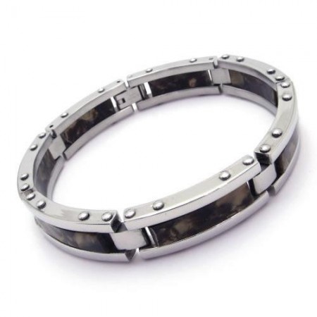 Mens Black Pure Titanium Rubber Charm Bracelet Bangle 08103