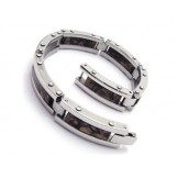 Mens Black Pure Titanium Rubber Charm Bracelet Bangle