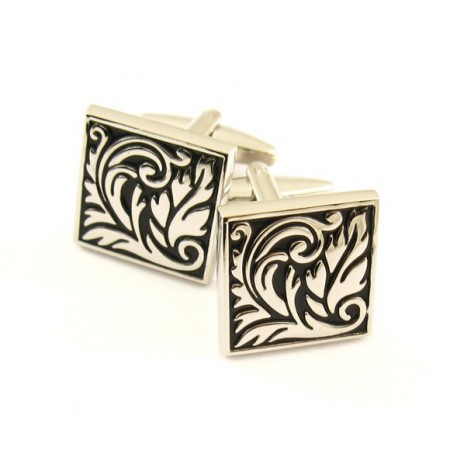 Titanium and Black IP Plated Leaf Square Cufflinks C-583