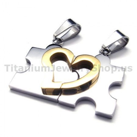 Sweetheart Jigsaw Puzzle Titanium Lovers Pendants(Silver)-Free Chains ...