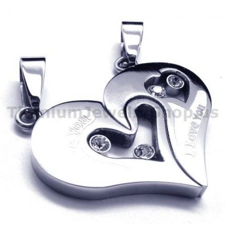 Sweetheart Titanium Lovers Pendants with Diamonds-Free Chains 17493