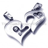 Sweetheart Titanium Lovers Pendants with Diamonds-Free Chains 17493