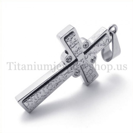 fashion with diamond two layers titanium cross pendant 19627