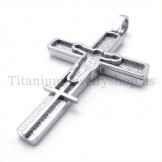 carved jesus pattern titanium cross pendant  19673