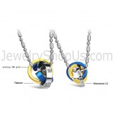 Titanium Three Colors Rings Lovers Pendants with Rhinestones and Free Chains C642