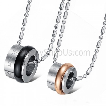 Titanium Lovers Pendants with Rhinestones and Free Chains C729