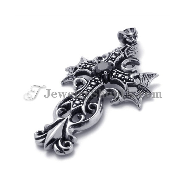 Cross Titanium Pendant with Black Zircon - Titanium Jewelry Shop