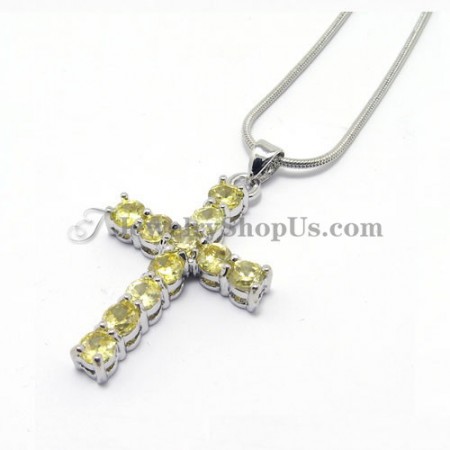 Fashion Cross Alloy Pendant with Yellow Zircons