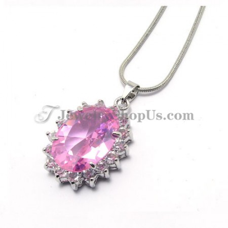 Fashion Egg Shape Pink Zircons Alloy Pendant