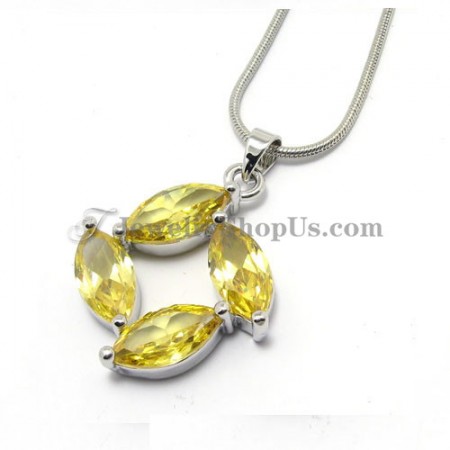 Beautiful Yellow Four Leaves Zircons Alloy Pendant