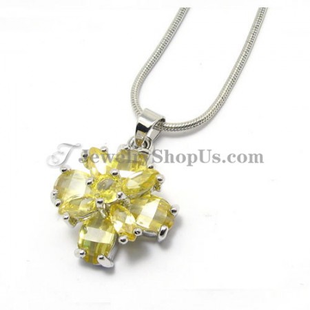 Gorgeous Flower Alloy Pendant with Yellow Zircons