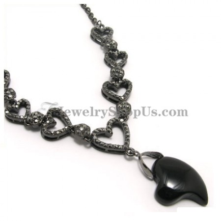 Elegant Heart Shape Black Alloy Pendant with Rhinestones