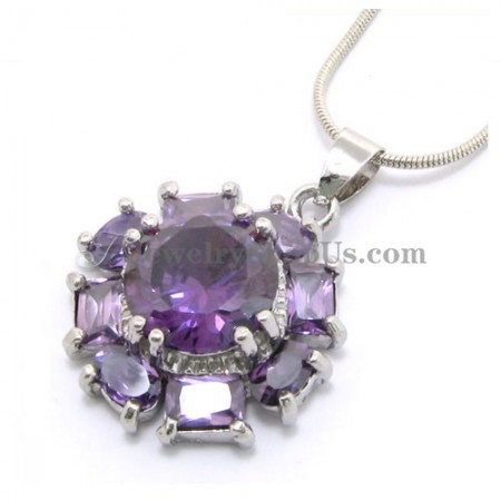 Fashion Flower Alloy Pendant with Purple Zircons