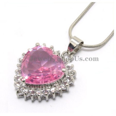 Fashion Heart Shape Alloy Pendant with Pink Zircon