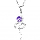 Reliable Reputation Female Purple Platinum Plating Titanium Necklace With Rhinestone