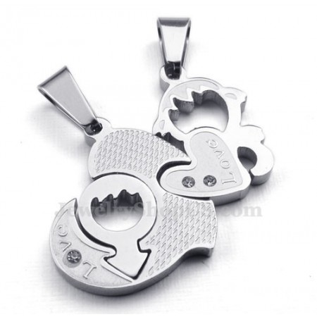 Titanium Couples Two Hearts Pendant Necklace (Free Chain)(One Pair)