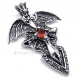 Red Zircon Titanium Pterosaur Pendant Necklace (Free Chain)