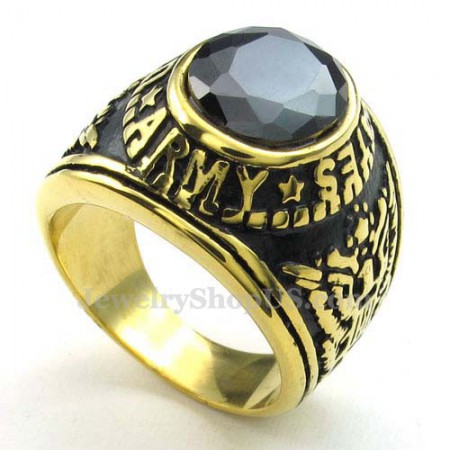 Gold Titanium Ring with Black Zircon