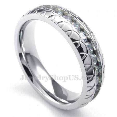 Titanium Round Ring with White Zircon