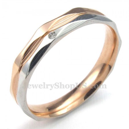 Rose Gold Titanium Couples Ring with White Zircon