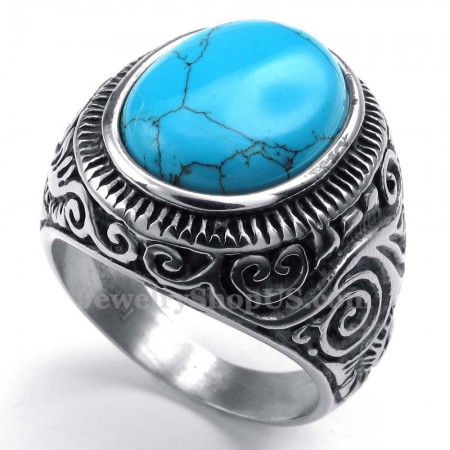 Titanium Ring with Blue Ornamental Stone