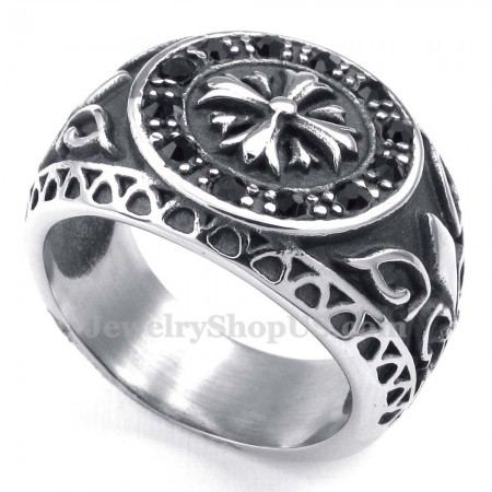 Titanium Ring with Black Rhinestone