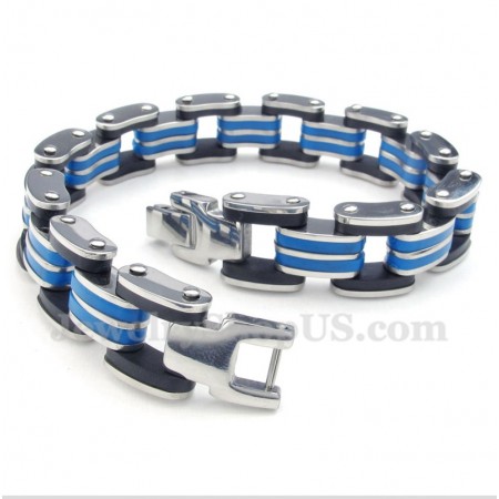 Men's Titanium Blue Black Rubber Bracelet