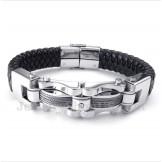 Men's Titanium Cable Diamond Leather Bracelet