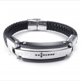 Men's Titanium Black Crystal Cross Leather Bracelet