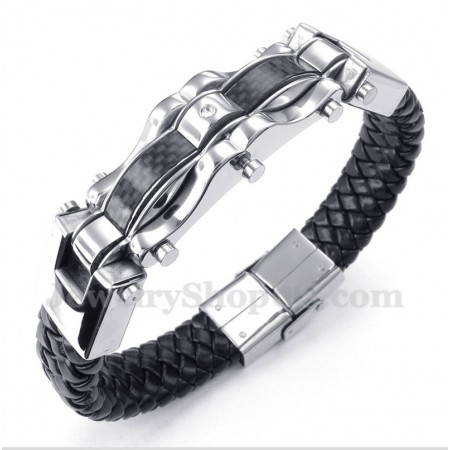 Men's Titanium Carbon Fiber Leather Bracelet